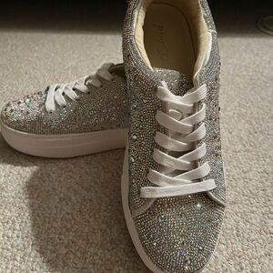 Betsy Johnson Sidny Silver Rhinestone Platform Sneaker-Womens Size 9.5, BNWOB